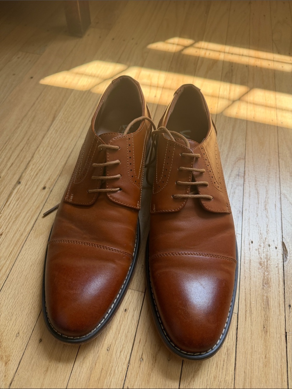 Vostey Tan Leather Cap-Toe Derby Shoes